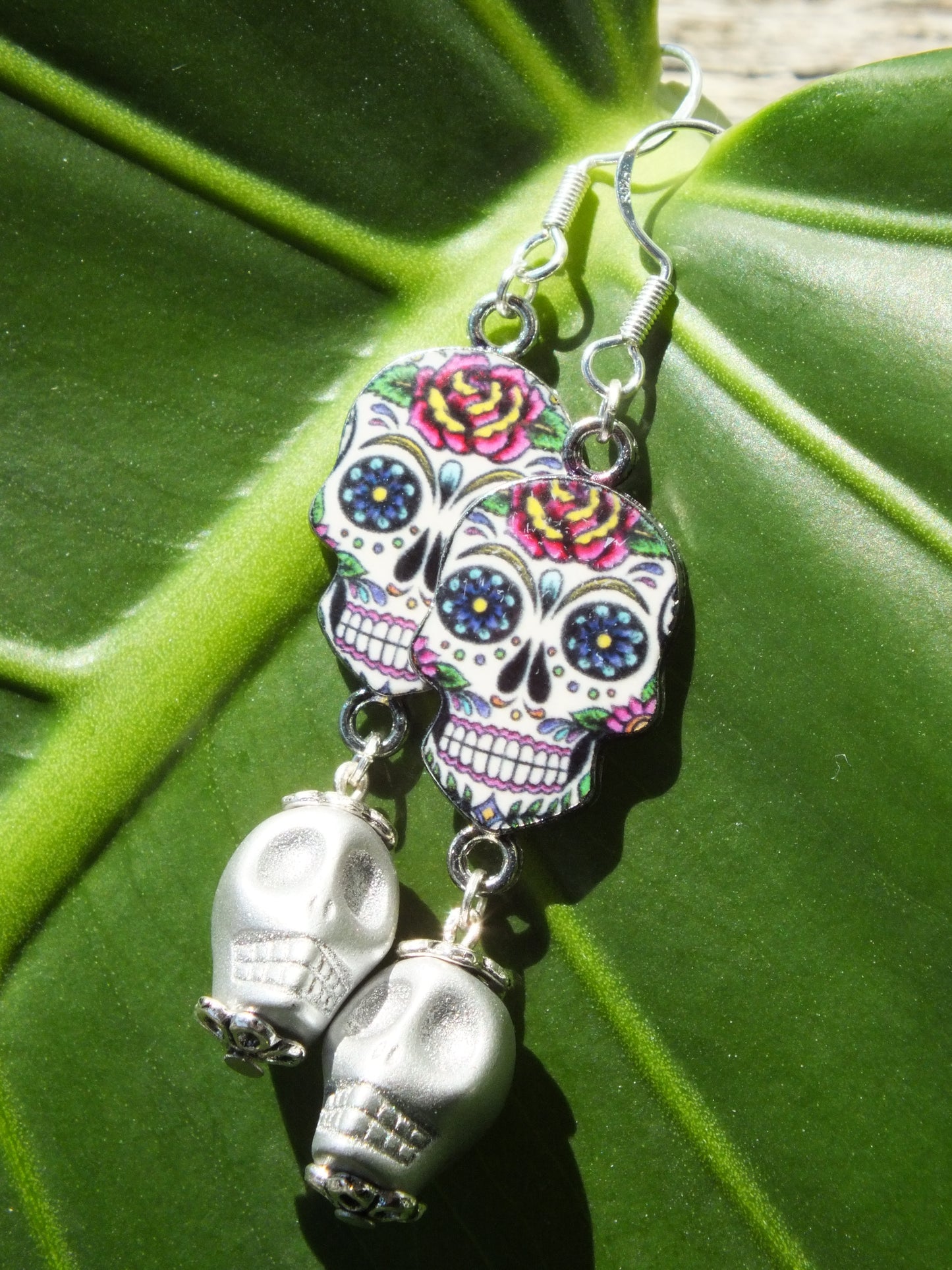 Metallic Silver Skull & Sugar Skull Earrings