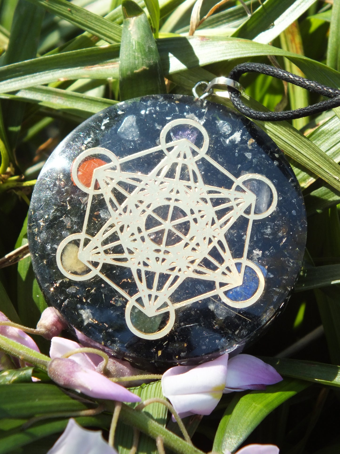Chakra Tourmaline with Metatron Cube Orgonite Necklace