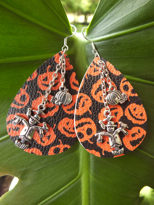 Halloween Leather & Chain Scarecrow Earrings