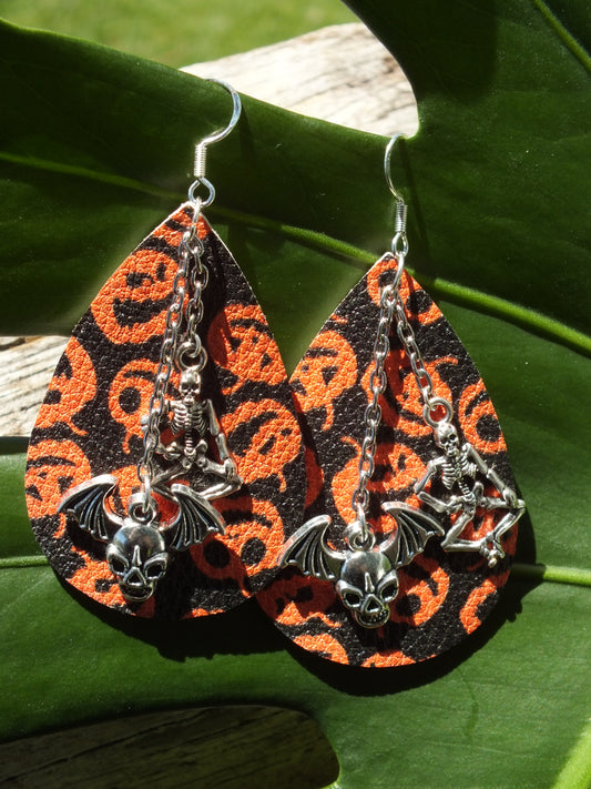 Halloween Leather & Chain Skeleton Earrings