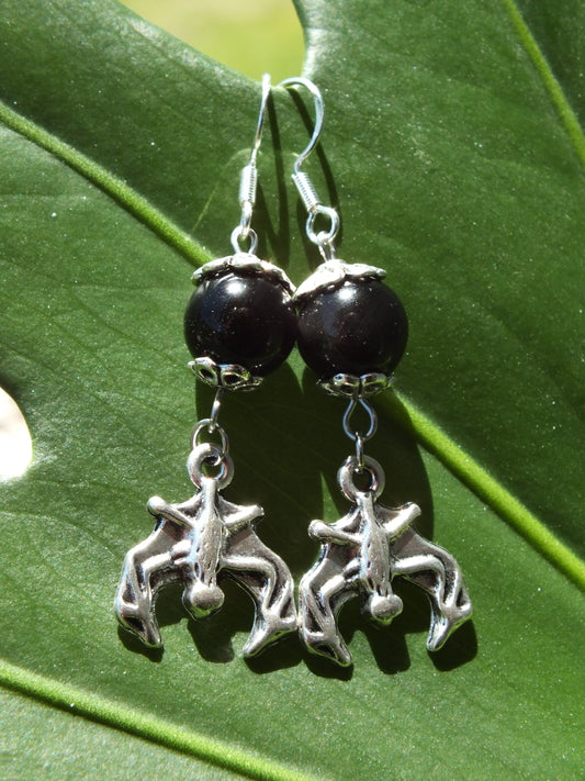 Obsidian Bat Earrings