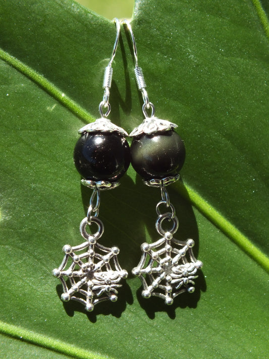 Obsdian Spider Web Earrings