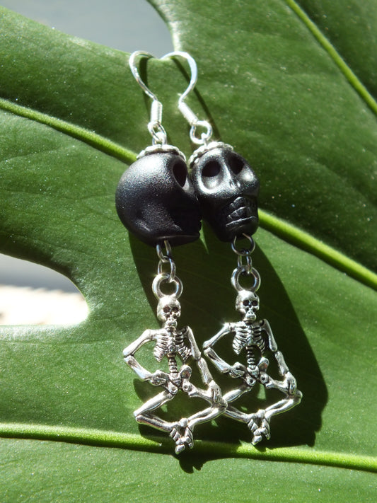 Metallic Black Skull & Skeleton Earrings