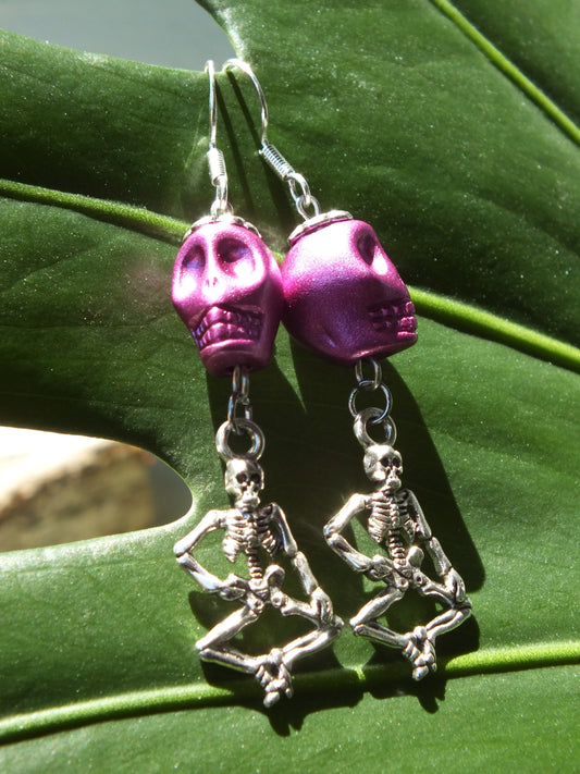 Metallic Pink Skull & Skeleton Earrings