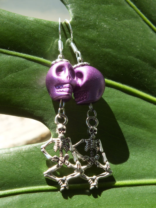 Metallic Purple Skull & Skeleton Earrings