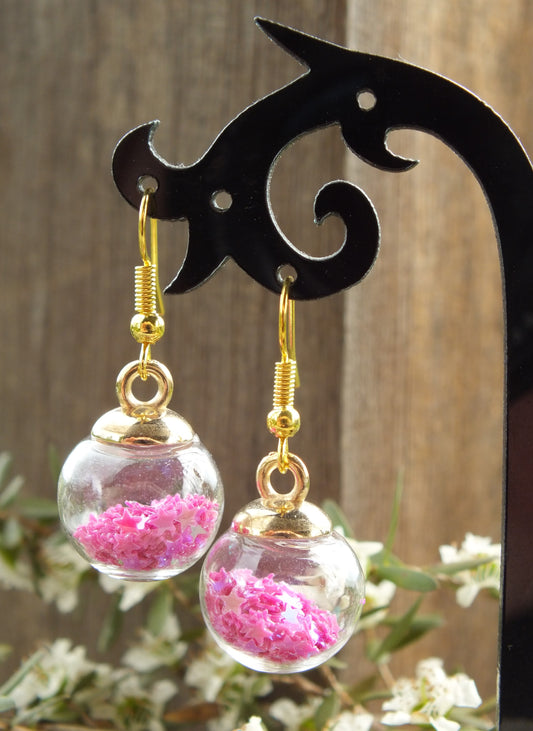 Dark Pink Star Bauble Earrings