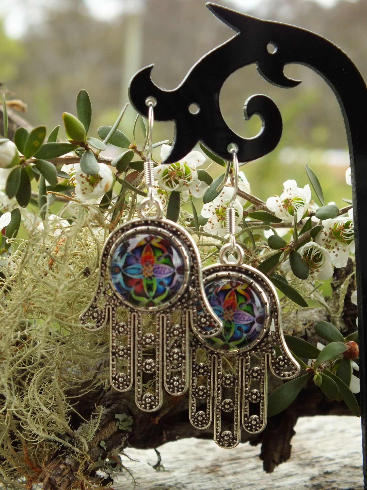 Kaleidoscope Hand Of Hamsa Earrings