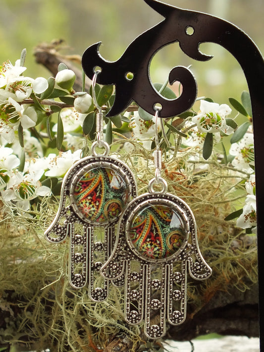 Paisley Hand Of Hamsa Earrings