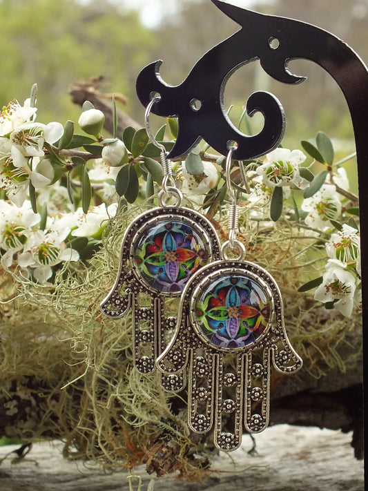 Kaleidoscope Hand Of Hamsa Earrings