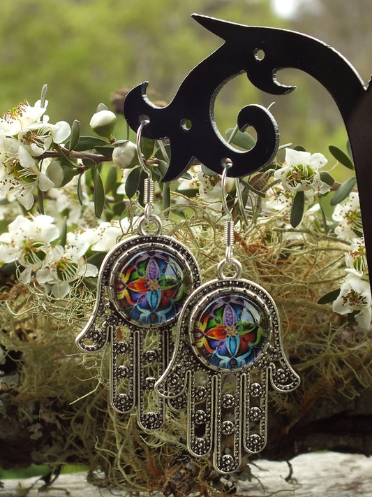 Kaleidoscope Hand Of Hamsa Earrings