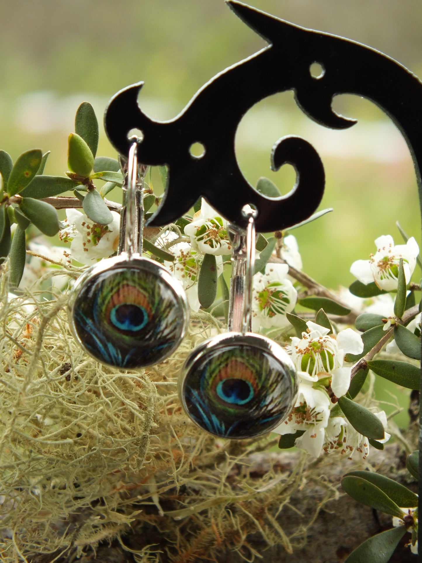 Peacock Feather Cabochon Earrings