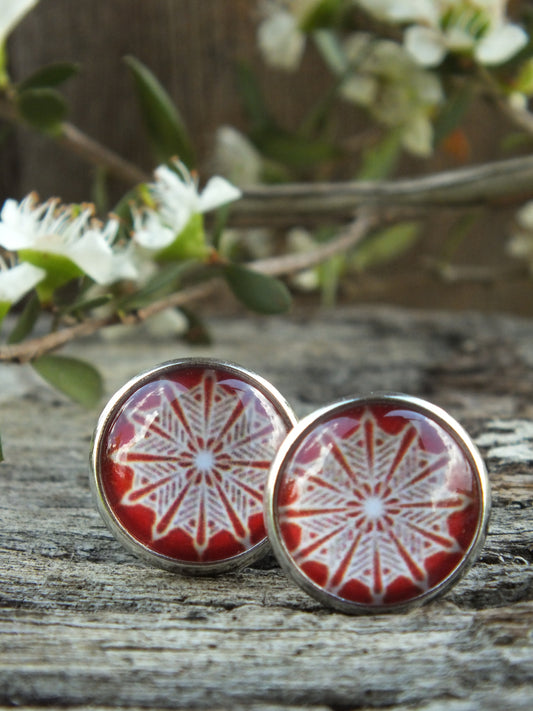 Christmas Snowflake Cabochon Stud Earrings