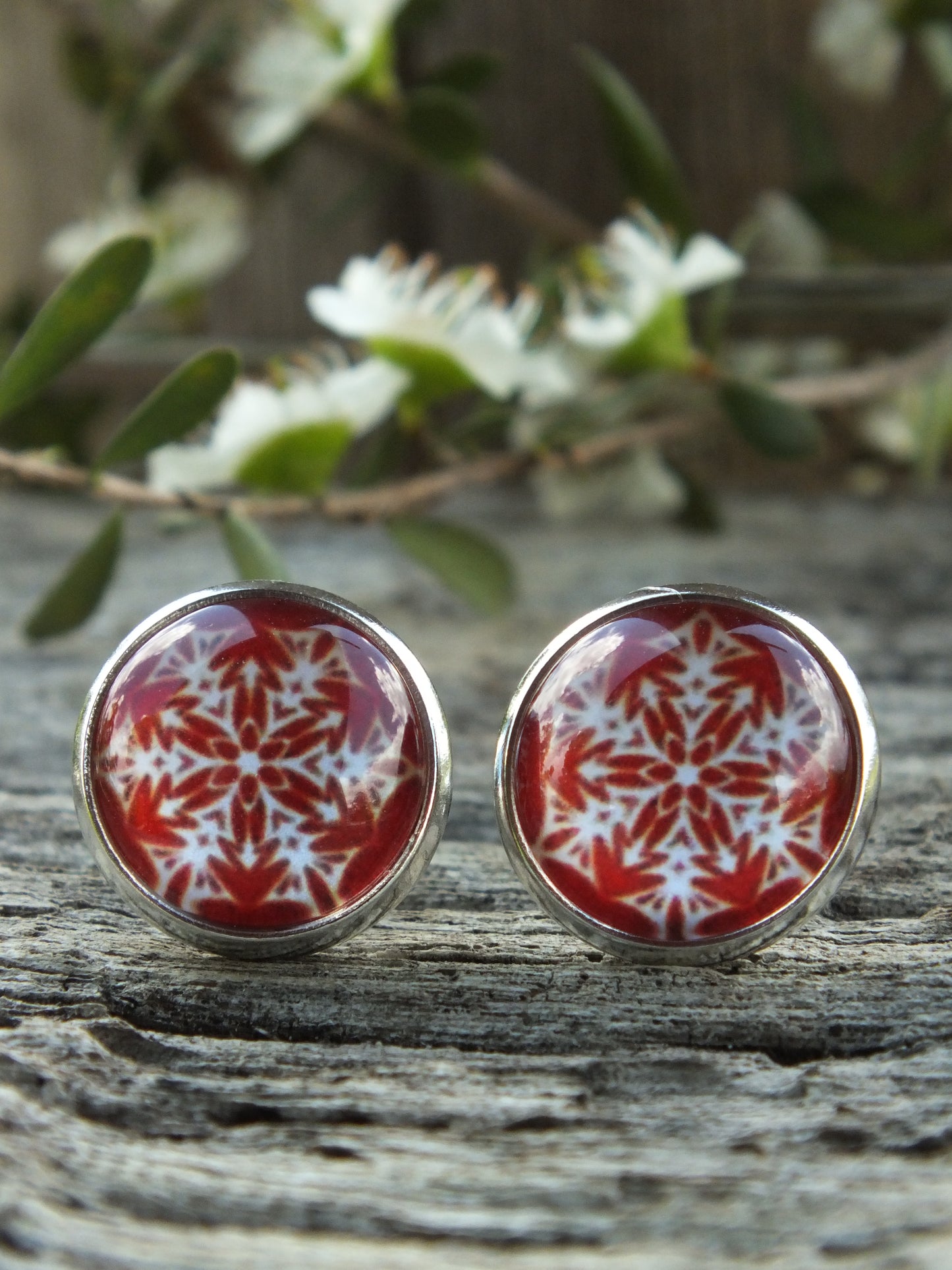 Christmas Snowflake Cabochon Stud Earrings