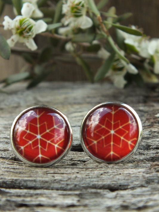 Christmas Snowflake Cabochon Stud Earrings