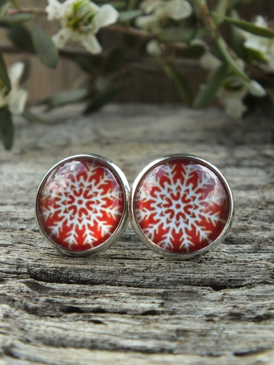 Christmas Snowflake Cabochon Stud Earrings