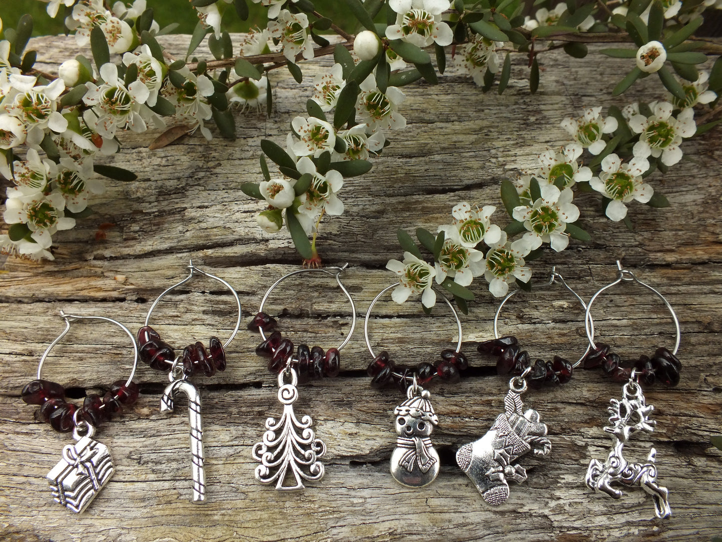 Garnet Silver Christmas Wine Charms