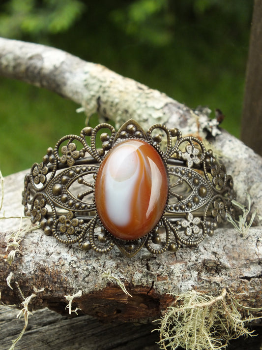 Antique Bronzed & Red Agate Cabochon Bracelet