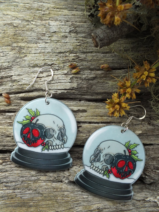 Alternative Christmas Skull Snow Globe Earrings