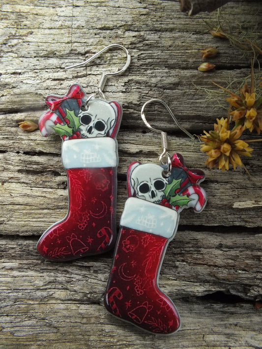 Alternative Christmas Skull Stocking Earrings