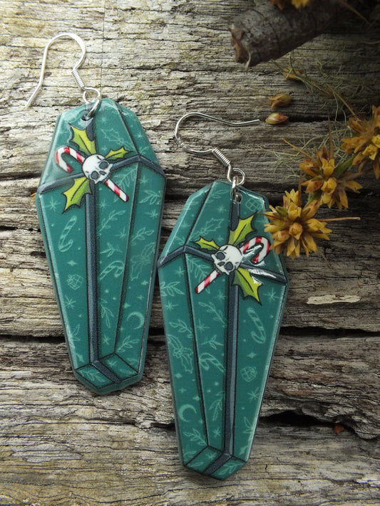 Alternative Christmas Green Christmas Coffin Earrings