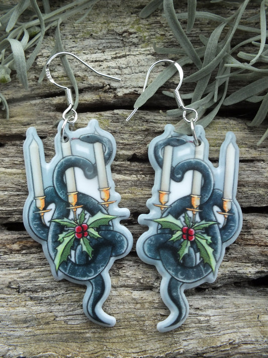 Alternative Christmas Snake & Candelabra Earrings