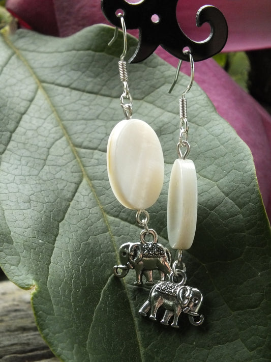 Mother Of Pearl Elephant Earrings