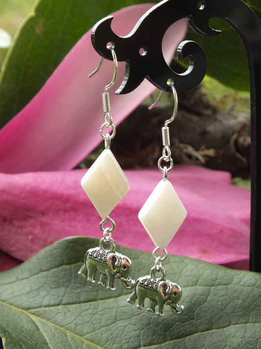Mother Of Pearl Elephant Earrings