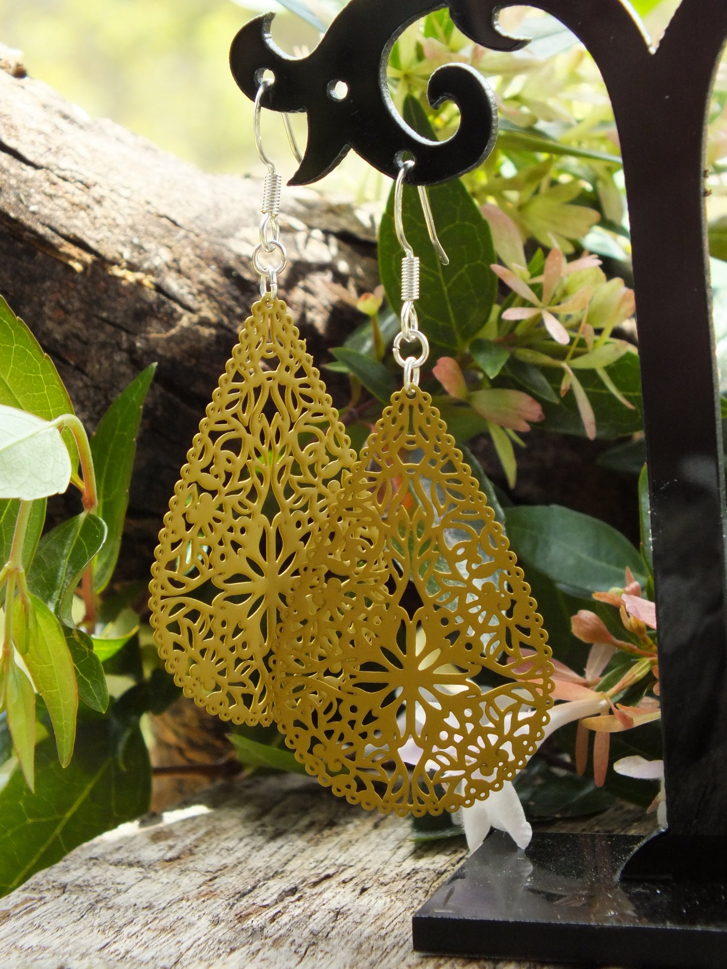 Mustard Filigree Teardrop Earrings