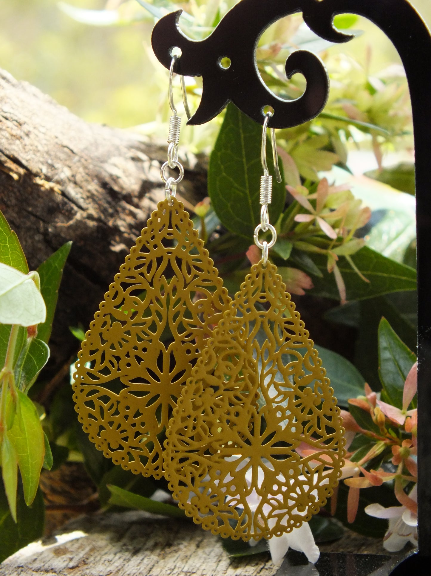 Mustard Filigree Teardrop Earrings