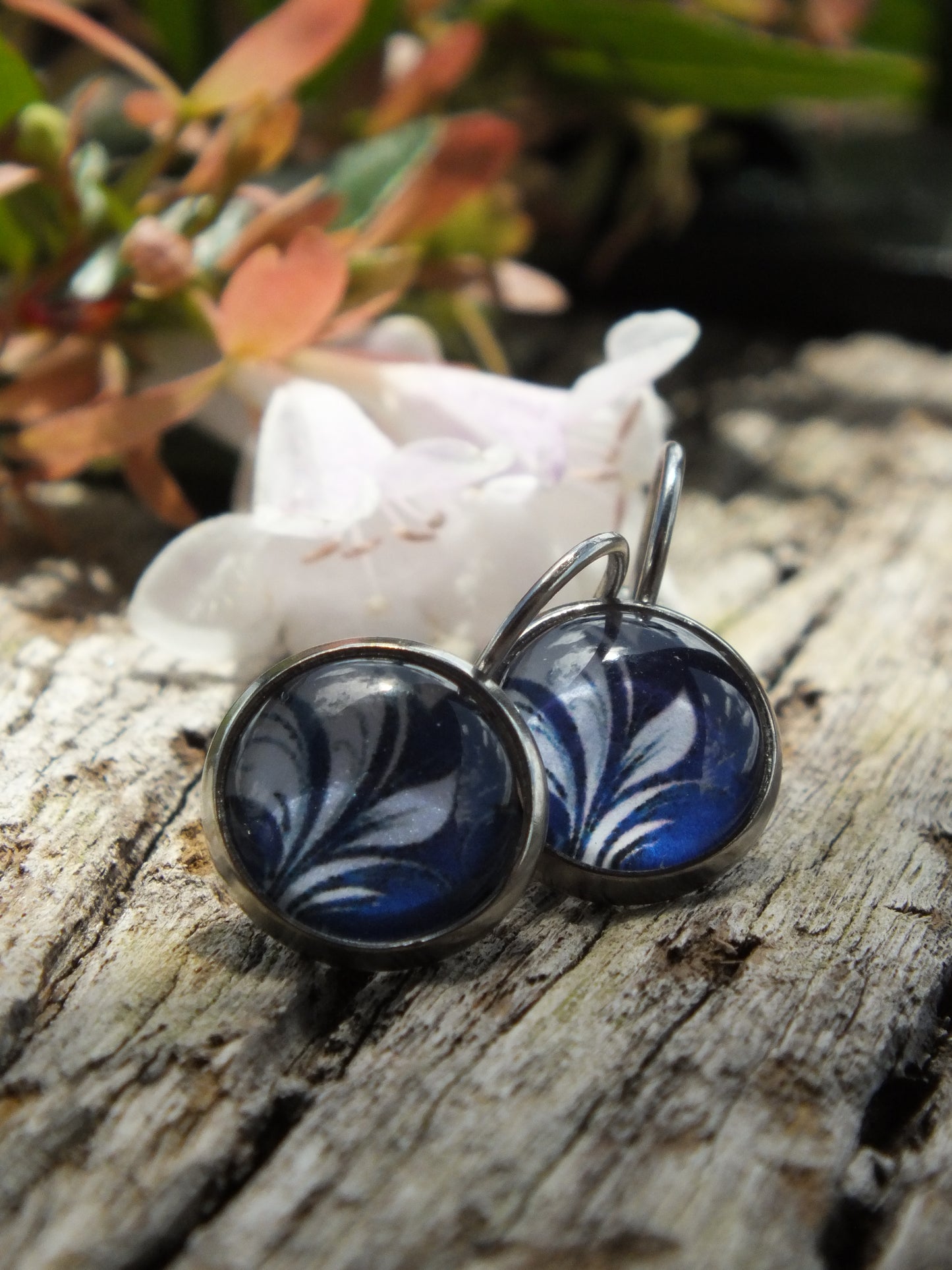 Blue & White Cabochon Earrings
