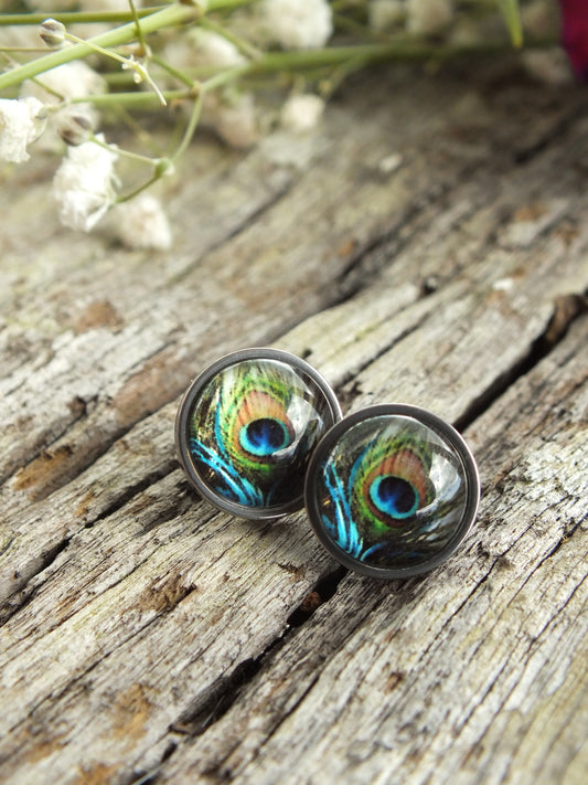 Peacock Cabochon Stud Earrings