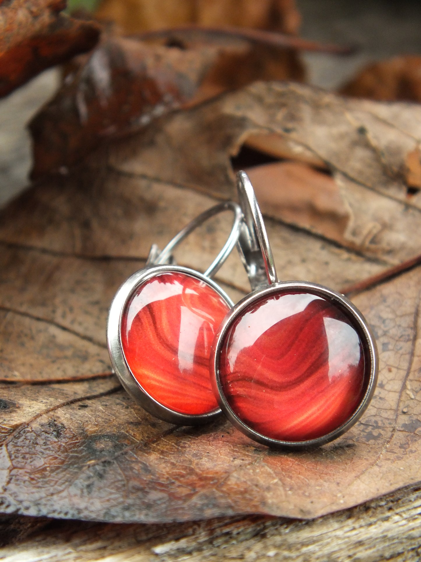 Red Acrylic Pour Style Cabochon Earrings