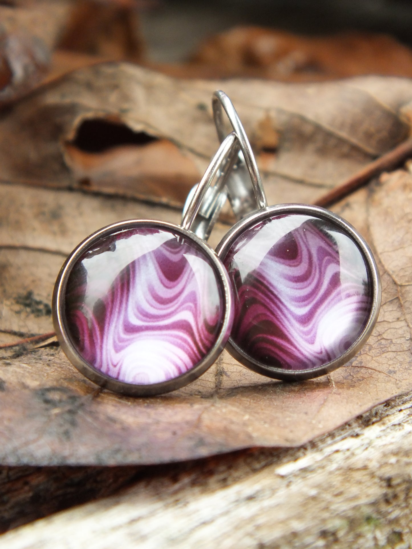 Purple Acrylic Pour Style Cabochon Earrings