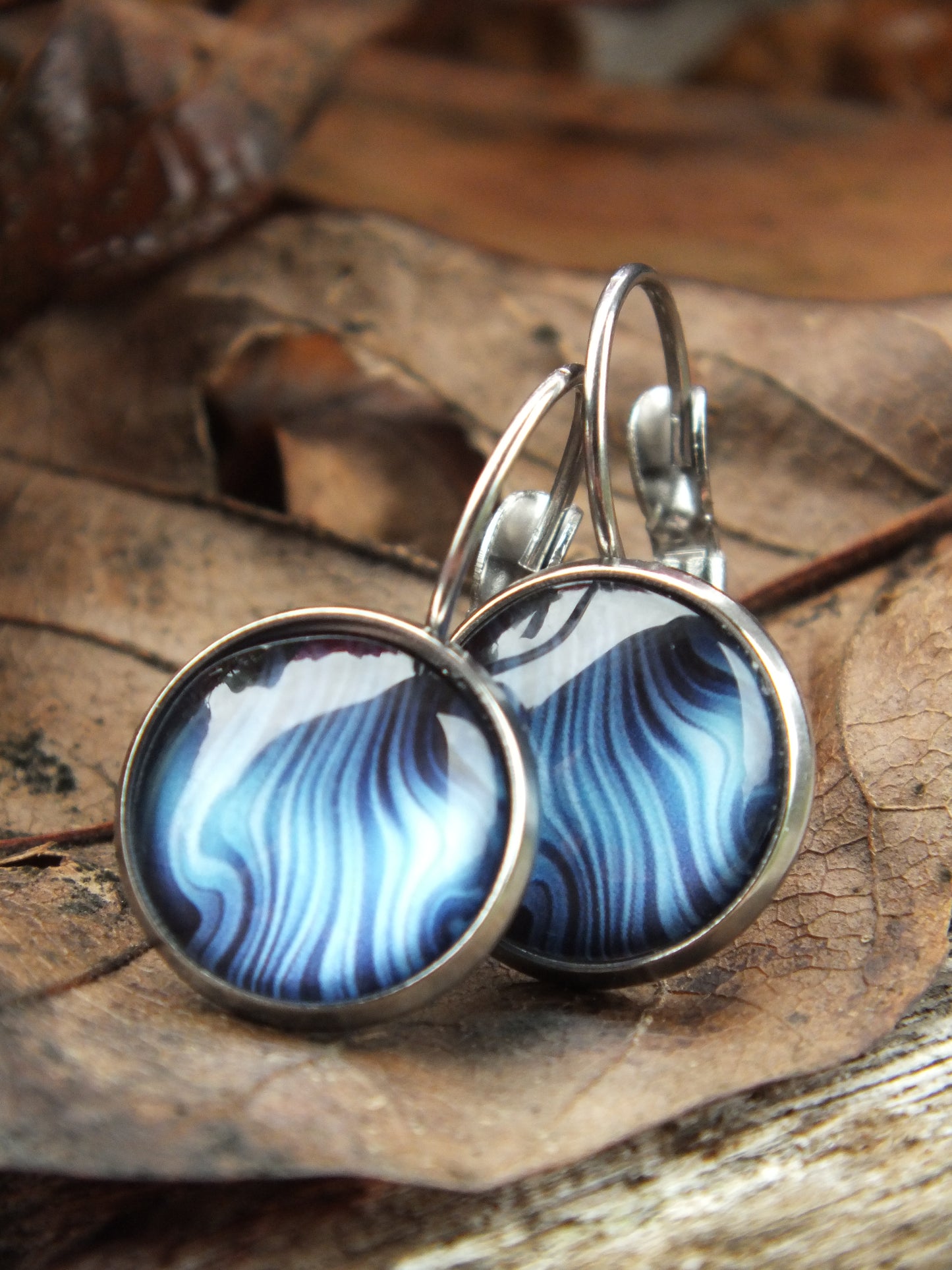 Blue Acrylic Pour Style Cabochon Earrings