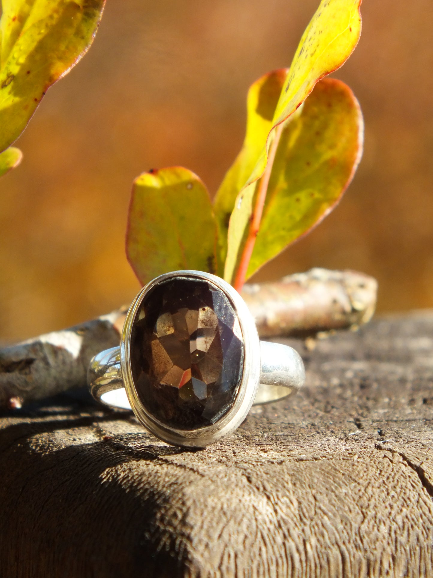 Sterling Silver with Faceted Smokey Quartz Ring