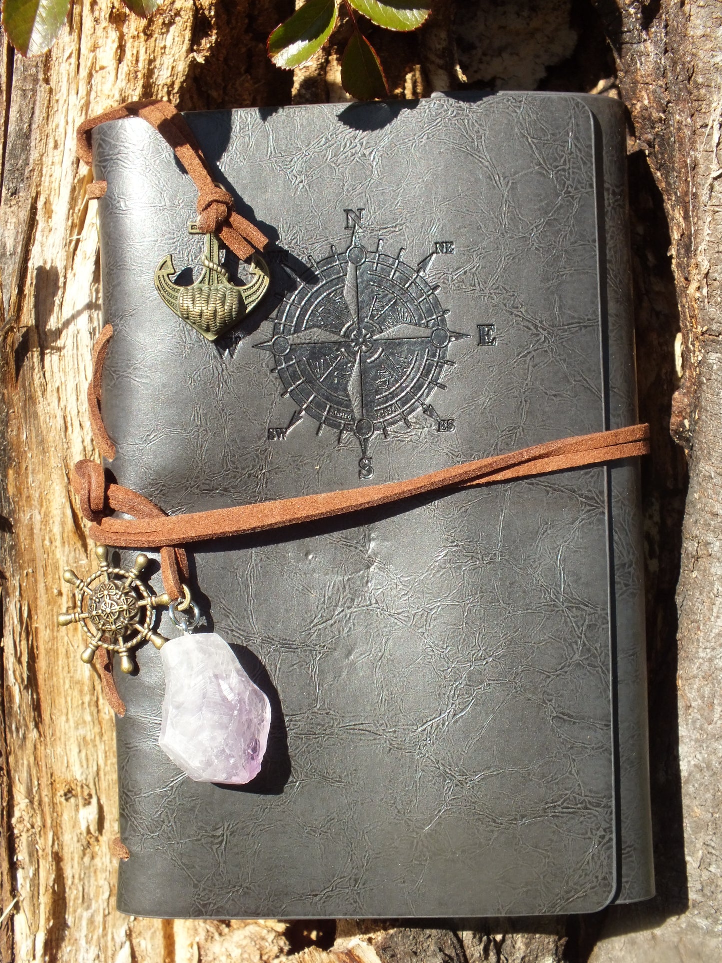 Leather Bound Notebook With Amethyst