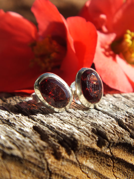 Sterling Silver & Garnet Stud Earrings