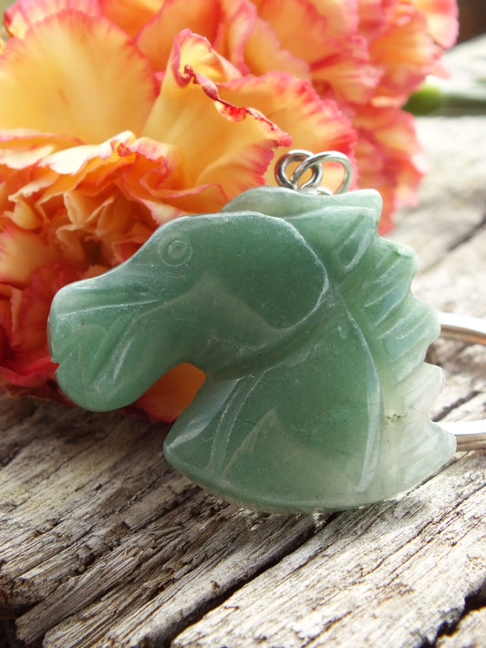 Carved Green Aventurine Horse Head Keyring