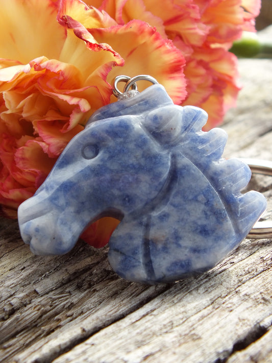 Carved Sodalite Horse Head Keyring