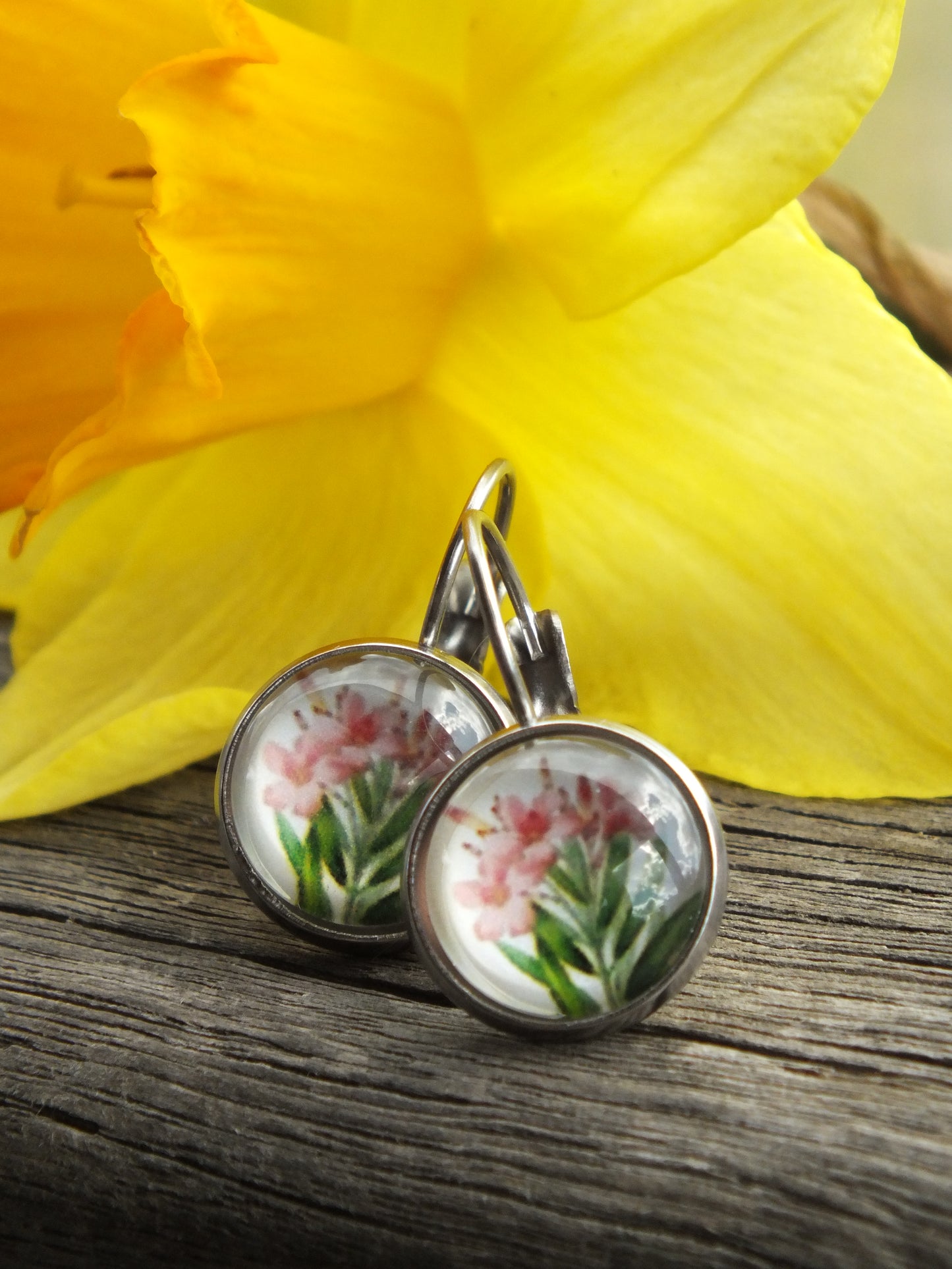 Pink Lily Cabochon Earrings