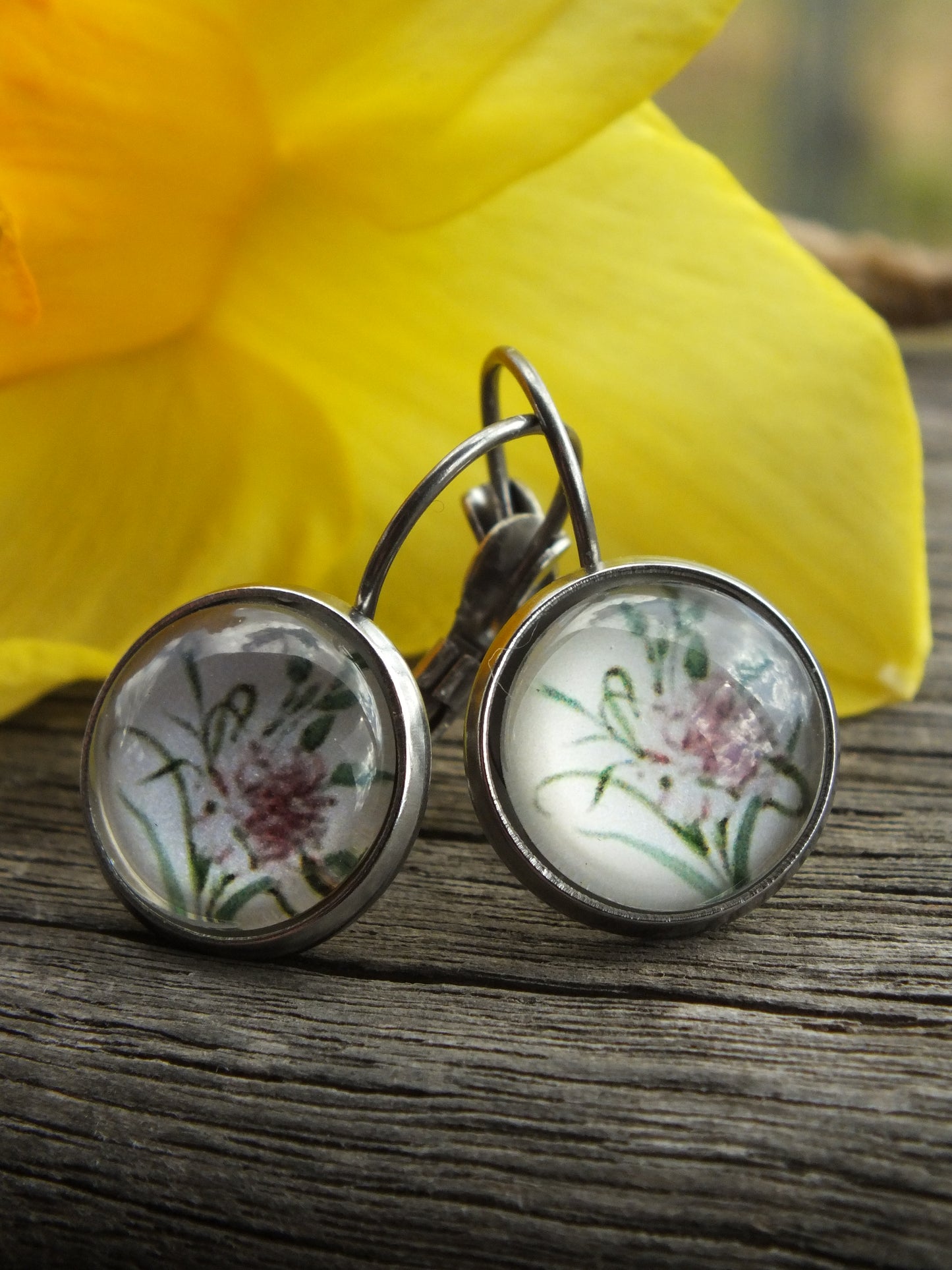 Pink Carnation Cabochon Earrings