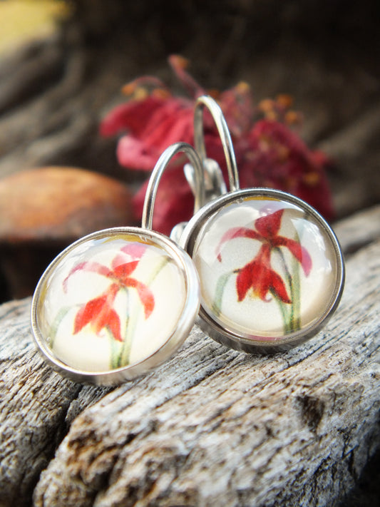 Red Lily Cabochon Earrings