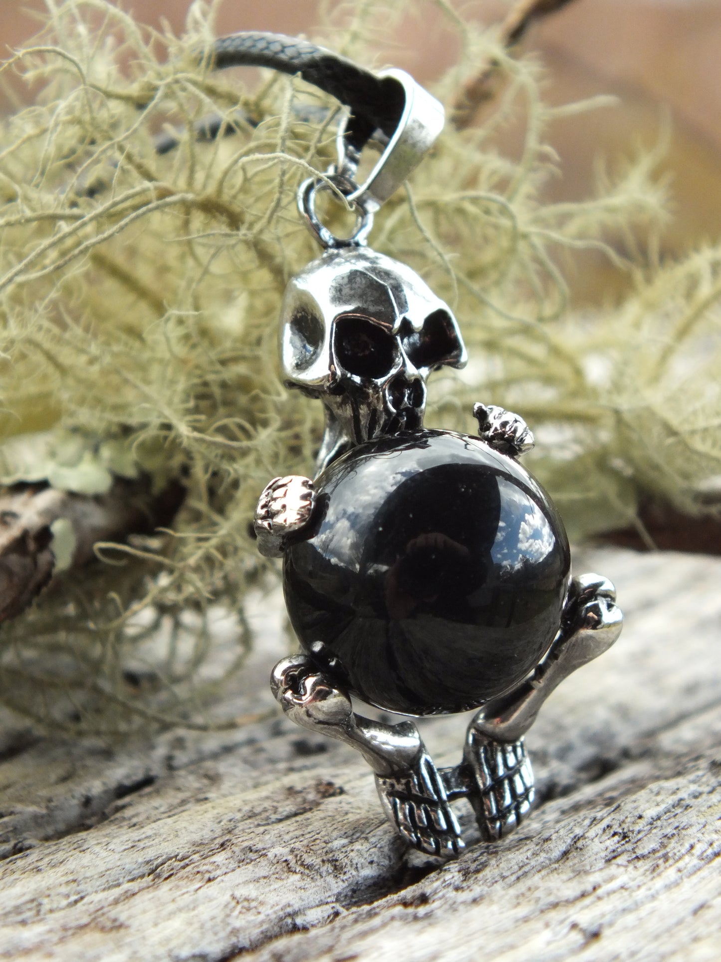 Black Agate Sphere Skeleton Necklace