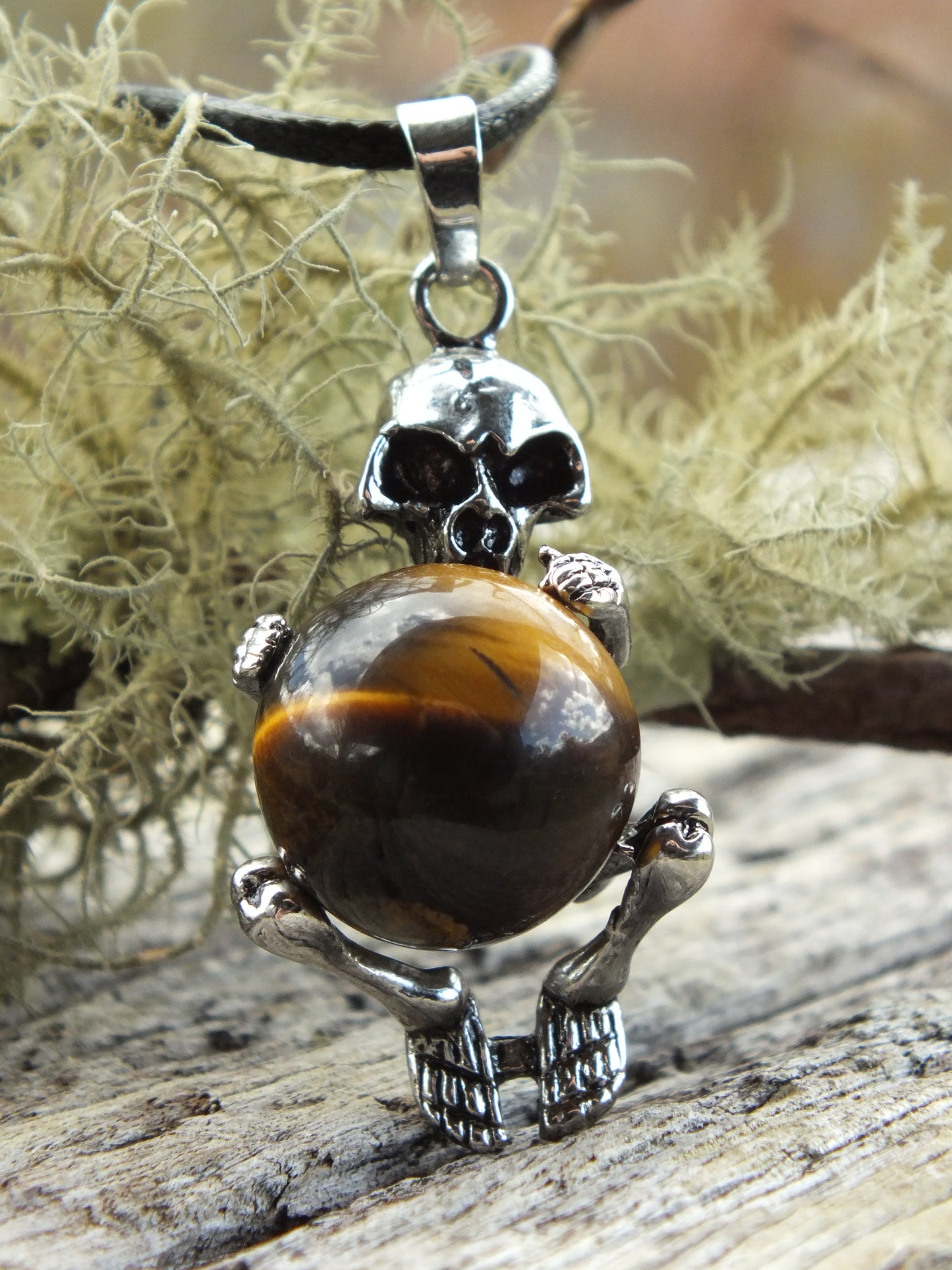 Tiger's Eye Sphere Skeleton Necklace