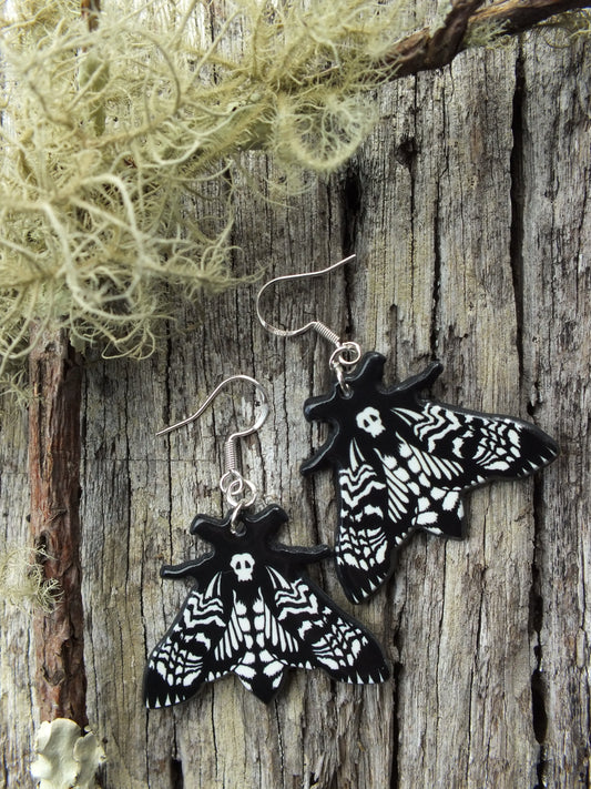 Black & White Death's Head Hawkmoth Earrings