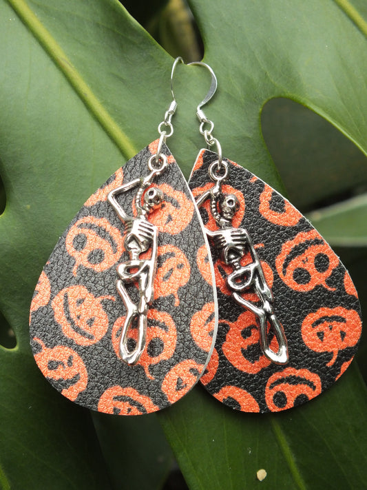 Halloween Leather Hanging Skeleton Earrings