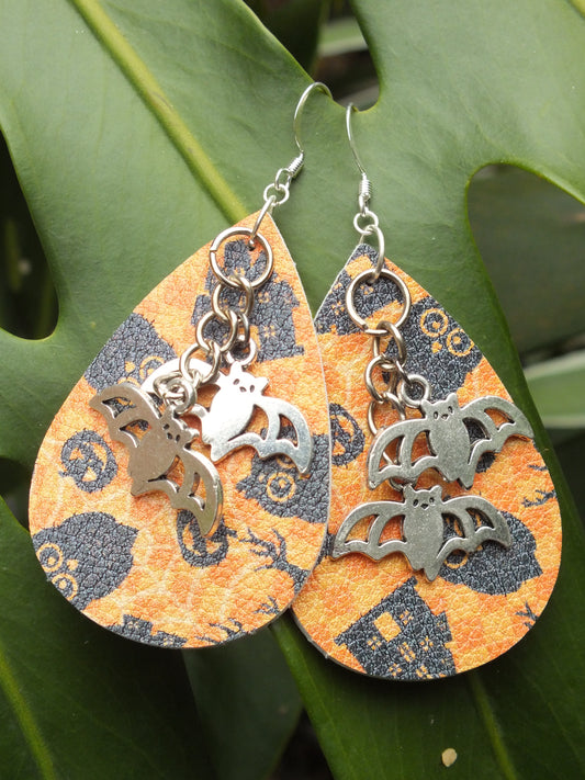 Halloween Leather Bat Earrings