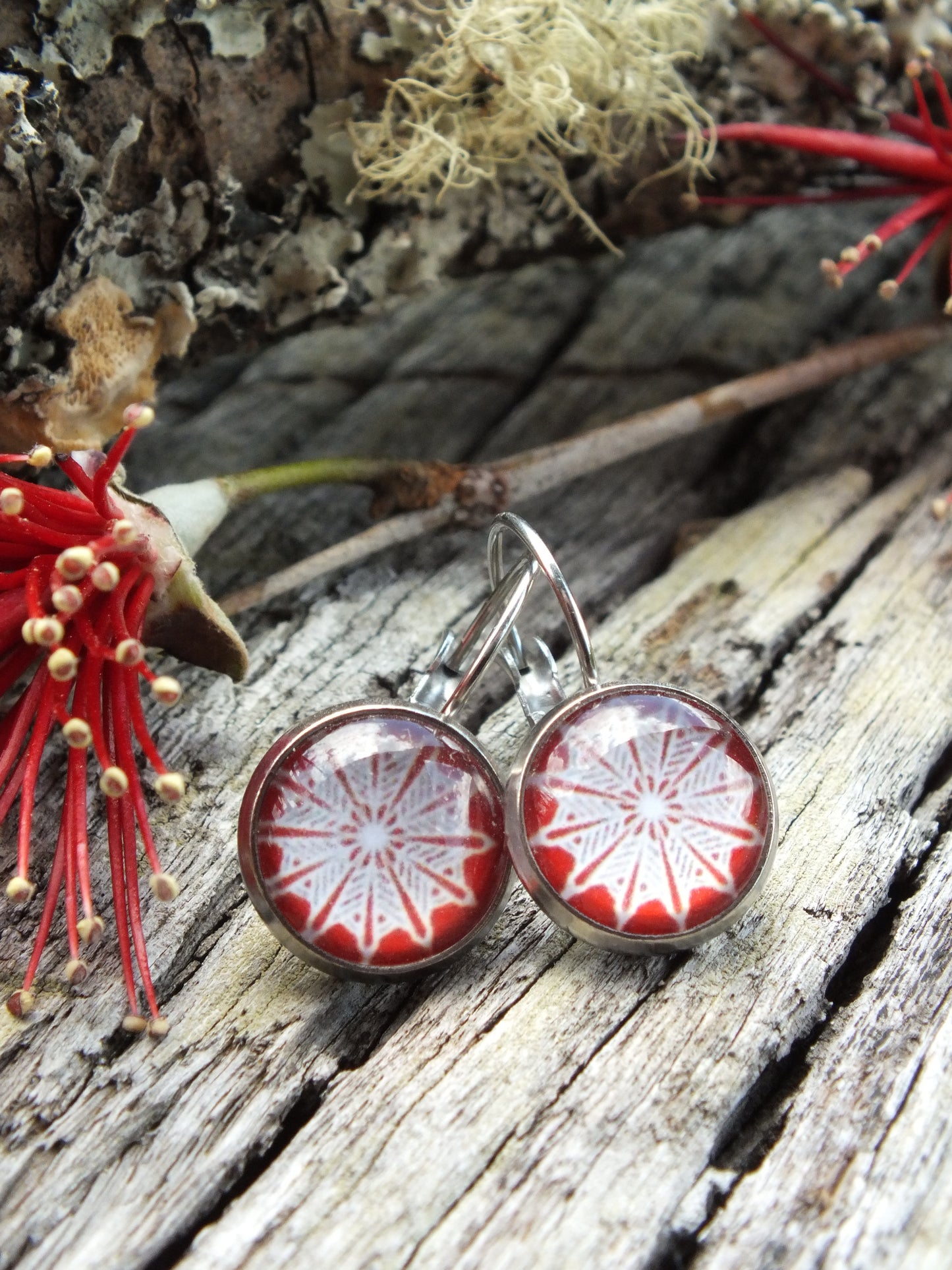 Christmas Snowflake Cabochon Earrings