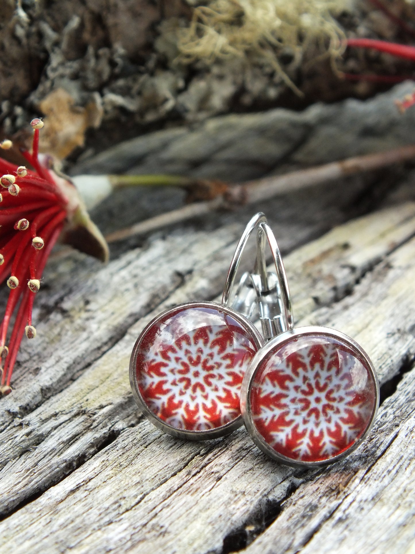 Christmas Snowflake Cabochon Earrings