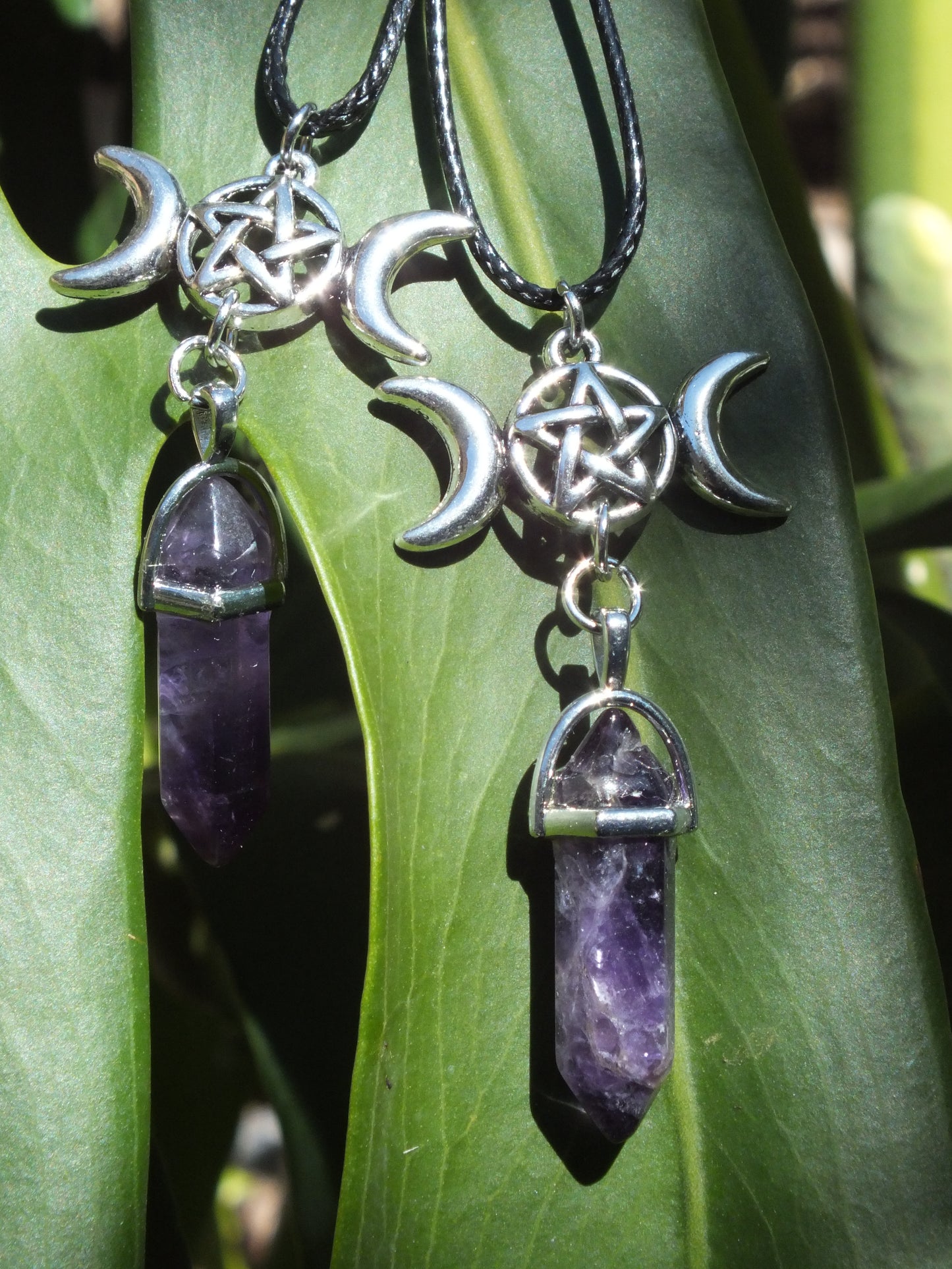 Amethyst Triple Goddess Pentacle Necklace